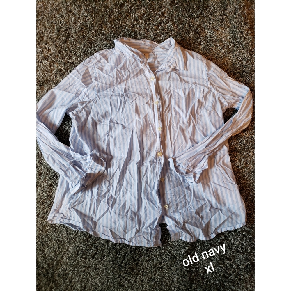 Blue and White Button up